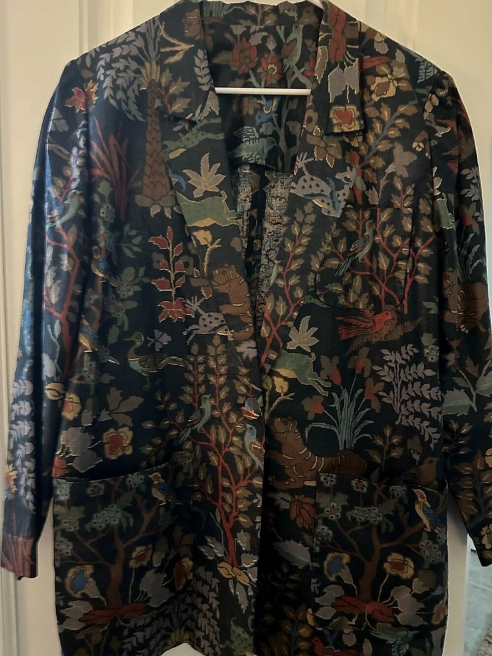 Handmade Oversized Blazer, Multicolor Tree of Life with Flowers, Birds, Animals